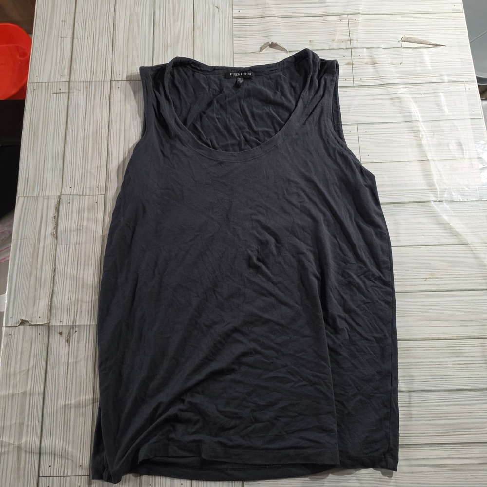 Eileen Fisher Womens Small Black Scoop Neck Tank Top Sleeveless Jersey Basic